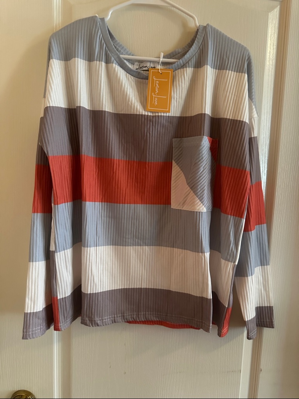 Women's Long-Sleeve Striped Tee - Rust, Blue, Gray & White